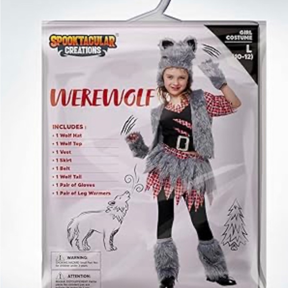 Kids Werewolf Costume with Gray and Red Accents (SZ: L)